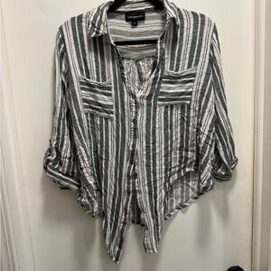 Comfy and Soft Striped Tie Front Blouse